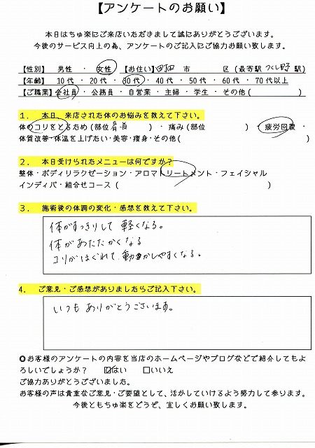 コリがほぐれて体が動かしやすくなりました[30代女性･町田市在住]